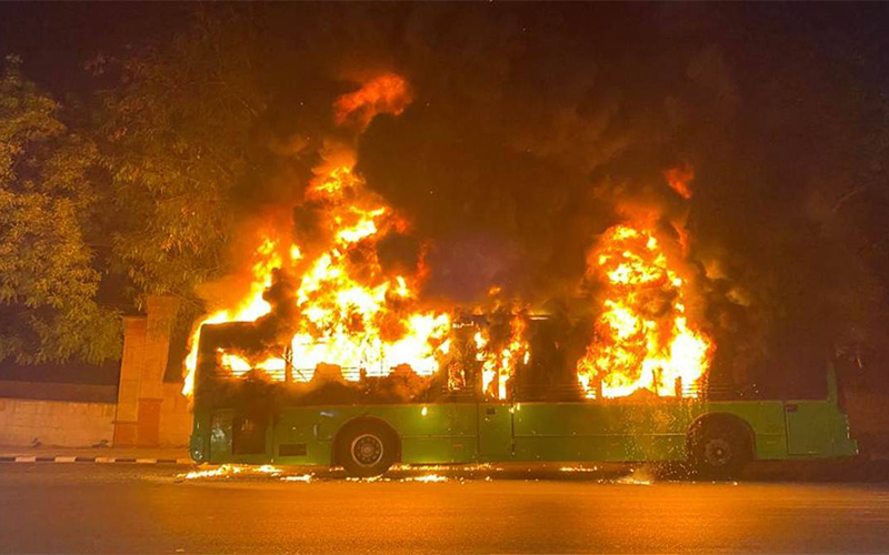 Bus caught fire