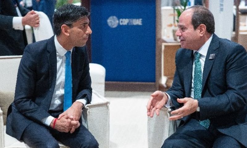 UK PM, War in Gaza, Qatar, Jordan, Egypt, LONDON, British Prime Minister Rishi Sunak, UN Climate Change Conference, COP28, in Dubai, UAE,