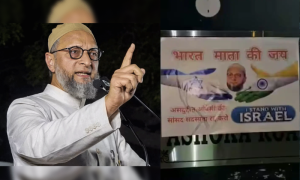 Savarkar Type Cowardly Behavior Pro Israel Posters Pasted at Owaisis Delhi Residence