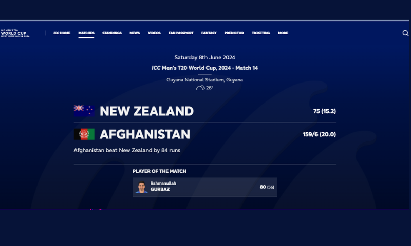 T20 World Cup Afghanistan Shock Black Caps for Win in Guyana