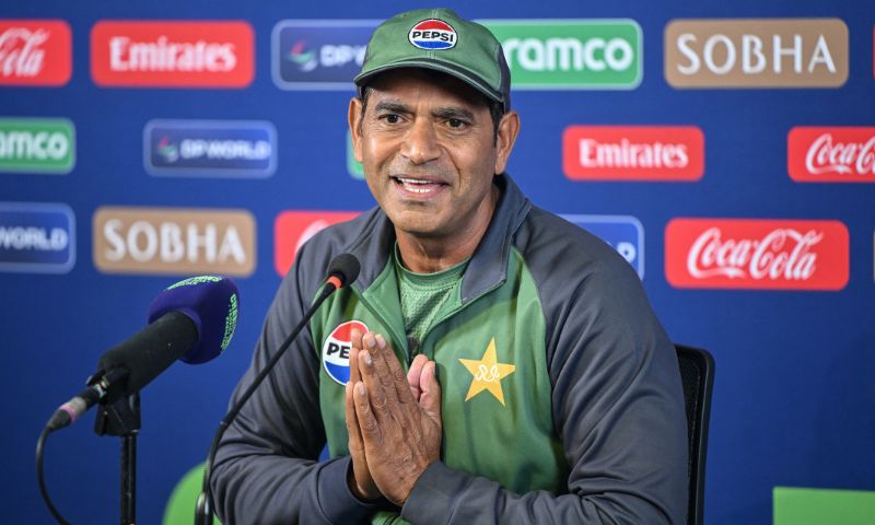 Aaqib Javed speaks during a press conference on the eve of the ICC Champions Trophy one-day international (ODI) cricket match between Pakistan and Bangladesh at the Rawalpindi Cricket Stadium in Rawalpindi on February 26, 2025.