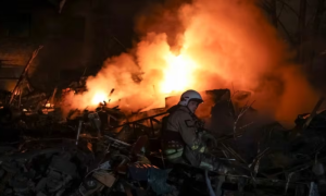 Drones Strike Gas Station in Ukraine's Kharkiv Sparking Massive Fire