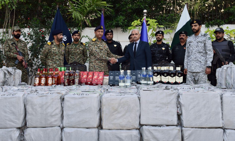 Pakistan Navy Hands over Seized Liquor to Customs Authorities
