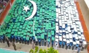 Independence Day, Pakistani Students, Pakpattan, Government High School, Human Flag, Green and White Colors, National Flag