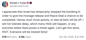 ‘Will not tolerate delay’ in Hamas releasing captives: Trump