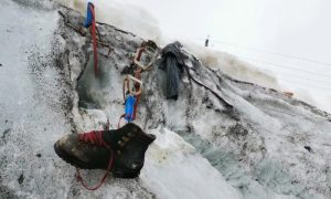 Swiss Glacier, Climber, Ober Gabelhorn mountain, Wallis region, Ober Gabelhorn glacier, Mountaineer