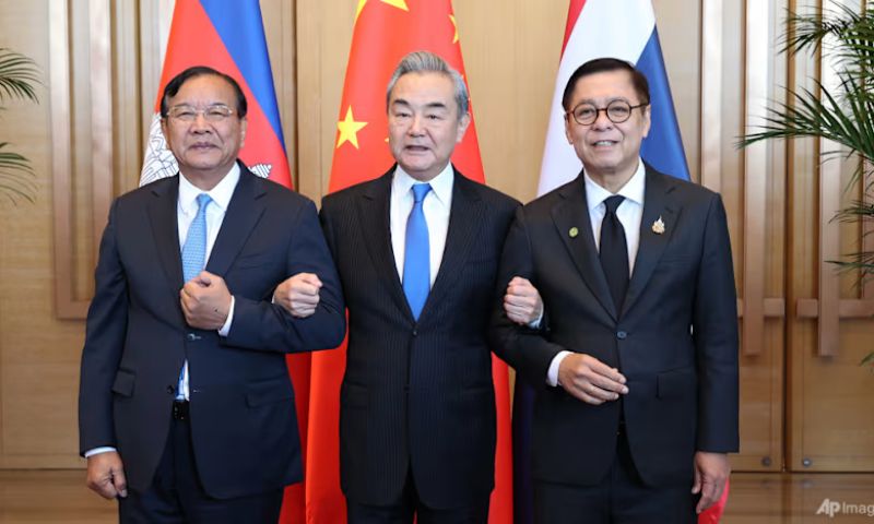 Thailand and Cambodia’s top diplomats travelled to the Chinese province of Yunnan for trilateral talks with Chinese Foreign Minister Wang Yi to discuss the border situation on Sunday and Monday.