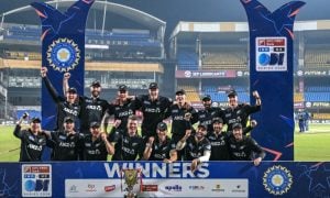 INDORE, India: New Zealand overcame a valiant 124 by Virat Kohli to down India by 41 runs and seal their first-ever ODI series victory on Indian soil on Sunday. Daryl Mitchell and Glenn Phillips guided New Zealand to 337-8 with a fourth-wicket stand of 219 after the tourists slipped to 5-2 and 58-3 in Indore. Mitchell made 137 and Phillips hit 106 off 88 balls. The Black Caps then bowled out India for 296 in 46 overs despite Kohli's 54th ODI century and clinched the three-match series 2-1. New Zealand had lost all seven of their previous ODI series in India, a run dating back to 1988. The Black Caps registered their first ever Test series win in India with a 3-0 sweep in October 2024, and added another landmark success in this series despite being without several key players including Kane Williamson, Mitchell Santner, Tom Latham, Rachin Ravindra and Jacob Duffy. "We're the sum of all the parts and we really try to work together as a group -- that's part of the Kiwi way," captain Michael Bracewell said. "We're just a small country from the bottom of the world and we try to work together to take on some of the bigger countries in the world." He added: "We really rally around there as a group and when things come like that, it's pretty special." India -- the world's most populated nation with 1.4 billion people -- are the top-ranked ODI side ahead of New Zealand. The in-form Kohli, who plays just the 50-over format after retiring from Test and T20 international cricket, threatened to pull off a remarkable chase in a 99-run seventh-wicket partnership with Harshit Rana, who made 52. New Zealand left-arm spinner Jayden Lennox returned figures of 2-42 from his 10 overs after Bracewell left the field with a calf injury and did not return. Daryl Mitchell magic Mitchell led the team in Bracewell's absence, which also left New Zealand a bowler short. Zak Foulkes and fellow seamer Kristian Clarke took three wickets each. India slumped to 71-4 before Kohli hit back in an 88-run stand with Nitish Kumar Reddy, who made 53, and then with Rana. "The way Virat is batting, that's definitely a plus always," said India captain Shubman Gill. "The way Harshit has batted in the series, batting at number eight, it's not easy." Kohli struck 10 fours and three sixes in his 108-ball knock before he was caught off Clarke and walked back to a rousing ovation after his 85th international century. Earlier the in-form Mitchell picked up from where he left off after his match-winning 131 not out in the second ODI, which levelled the series at 1-1. Mitchell reached his ninth ODI ton with a single off Ravindra Jadeja before Phillips also brought up his hundred. Arshdeep finally dismissed Phillips caught behind to end the marathon stand and Mitchell soon followed, falling to Mohammed Siraj. Mitchell was named player of the match and series for his 352 runs in three matches. New Zealand wobbled, losing four more wickets but Bracewell hammered an unbeaten 28 off 18 balls. The teams next play five T20 matches in a final tune-up for the T20 World Cup in India and Sri Lanka between February 7 and March 8.