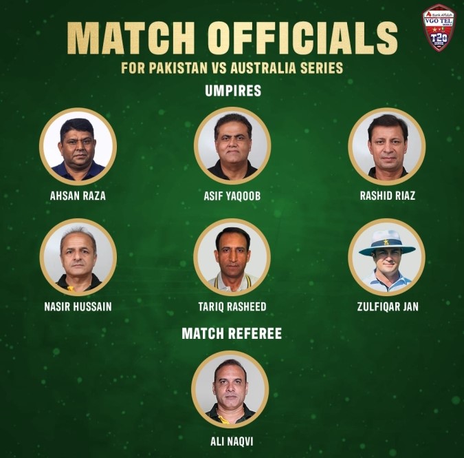 Pakistan Cricket Board Names Match Officials for Pakistan-Australia T20Is