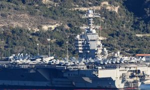US Aircraft Carrier USS Gerald R. Ford Docks on Greek Island