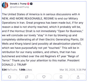 US in ‘Serious Discussions’ with Iran End War: Trump