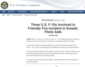 Three US F-15 Jets Shot Down Over Kuwait in 'Friendly Fire’ Incident: CENTCOM