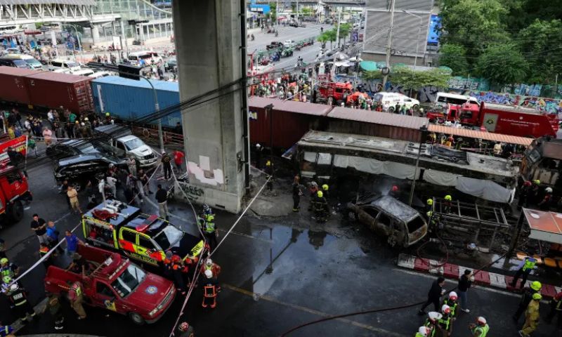 Freight Train Collides with Bus in Bangkok, Killing At Least Eight