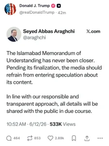 Trump reshared Araghchi's X post