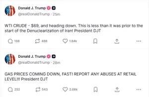 Trump said oil and fuel prices were declining despite recent tensions in the Gulf.