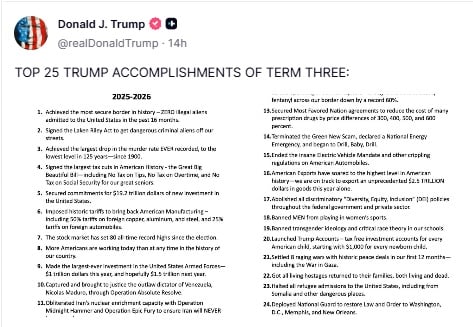 Trump Lists 25 Top Achievements as Midterms Loom